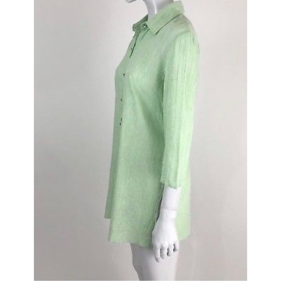 Susan Graver Green Metallic Button Down Tunic Top - Picture 4 of 6